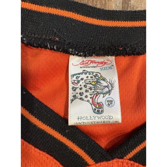 Ed Hardy by Christian Audigier Kids size 6 7  Sleeveless Top Orange Black Tiger - Picture 8 of 11